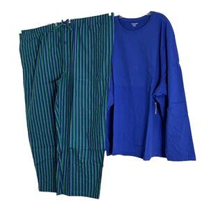 AMAZON ESSENTIALS Mens Pajamas Blue Green New in Package 2 Piece Size 5XL
